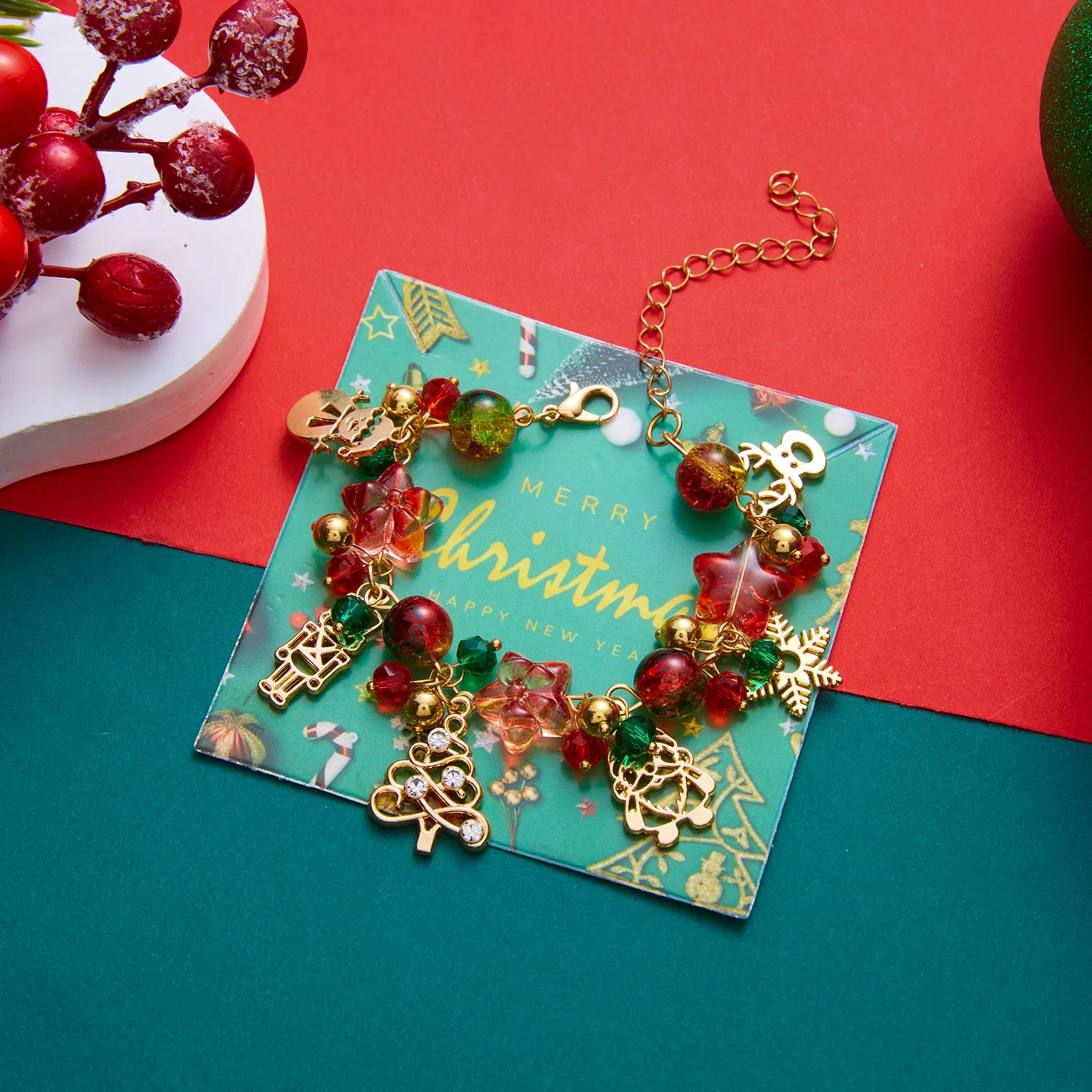 Bunte Stern-Kristallperlen Weihnachts-Multielement-Armbänder für Frauen Männer Weihnachtsmann Schneeflocke Baum Armband Neujahrs-Schmuck – Detail 7