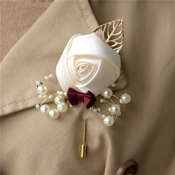 Zeremonie Hochzeit Prom Corsage Blume Rose Brosche Pins Perle Schleife Braut Bräutigam Blumen Boutonniere Satinband Zubehör