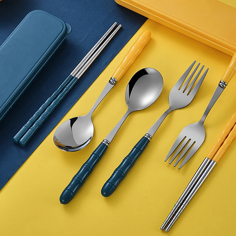 3Pcs Chopsticks Spoons Forks Sets Of Stainless Steel Portable Tableware Reusable Travel Picnic Cutlery With Box