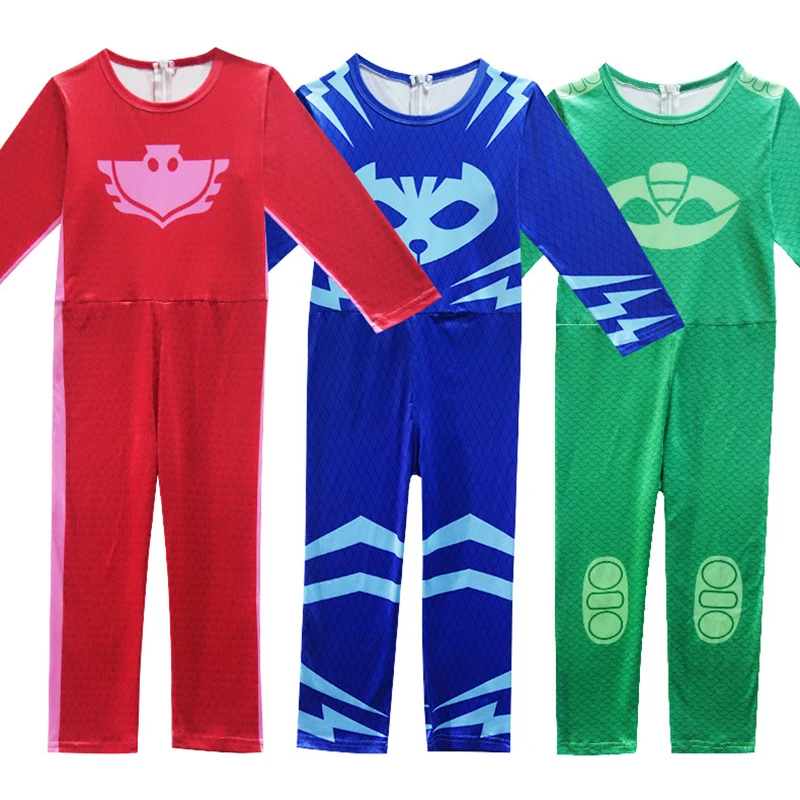 Child Cat Blue Boy Night Hero Jumpsuits Pajamas Cosplay Costume with Mask Cloak Birthday Party Dress Red Green Carnival Costumes