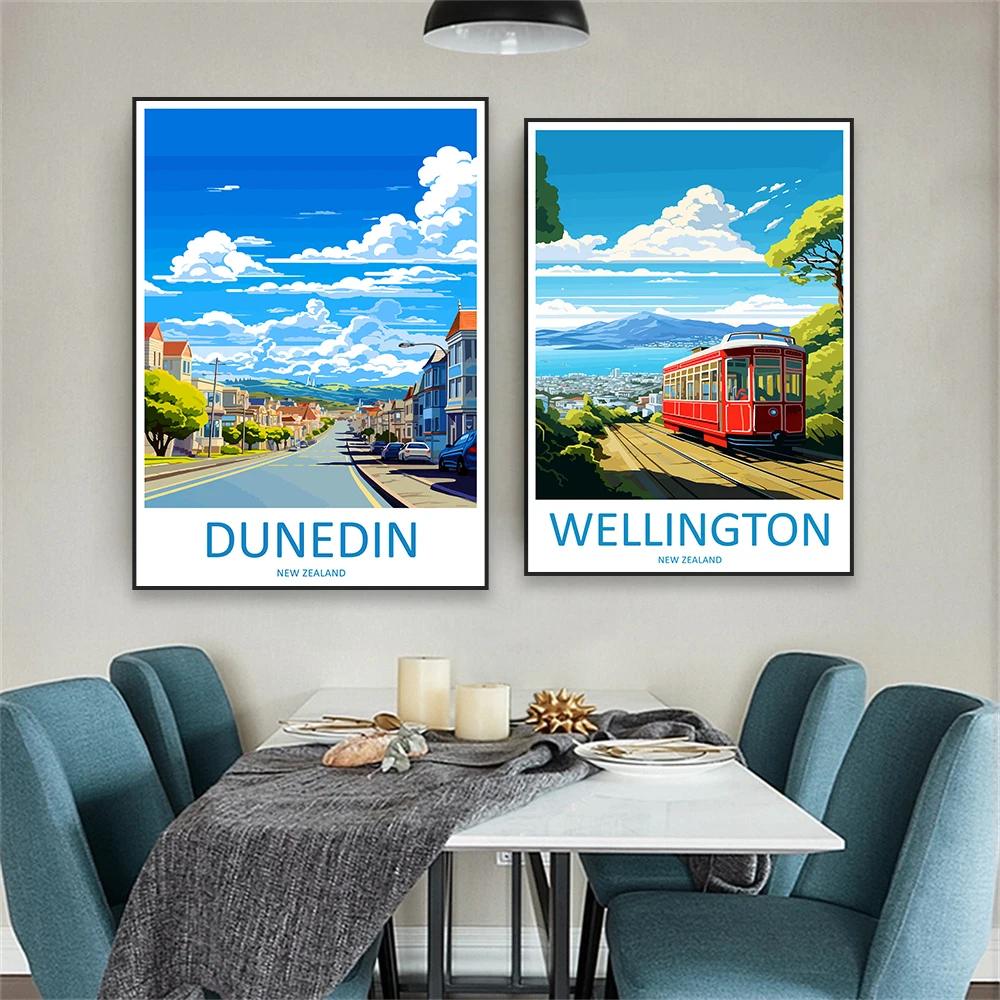 Modern Wellington Travel Print Poster Dunedin Travel Canvas Painting New Zealand City Art Gallery Wall Home Living Room Decor