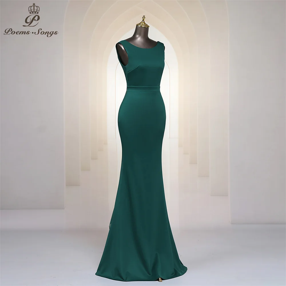 Graceful Mermaid Green Evening Dress Ruffles Streamer V Back Jewel Neck Sleeveless Long Prom Dresses Party For Women Maxi dress