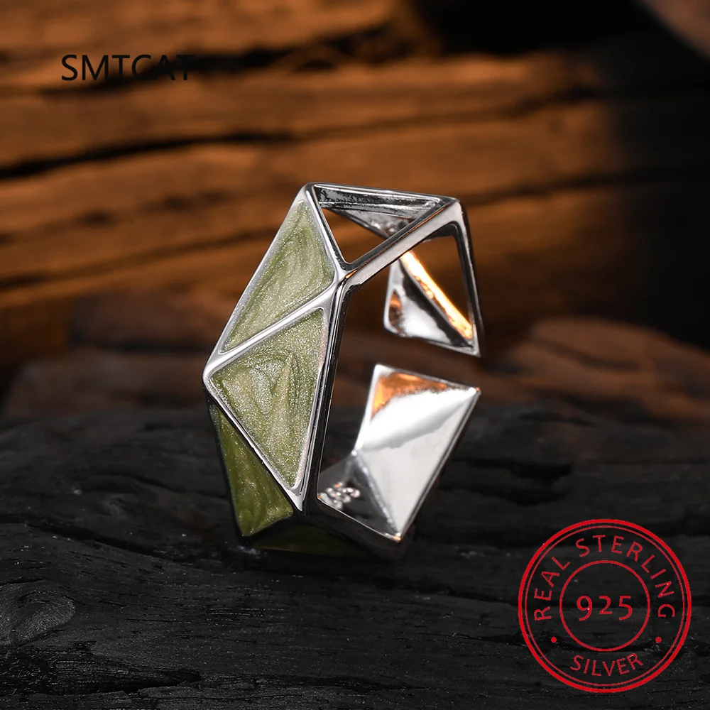 925 Sterling Silver Multicolor Enamel Stackable Geometric Triangle Ring Adjustable For Women Irregular Party Jewelry RHR1193