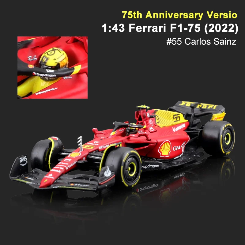 In Stock Bburgao F1 1:43 Ferrari F1-75(2022) 75th Anniversary Edition Alloy Miniature Diecast Model Charles Leclerc Toy Car Gift