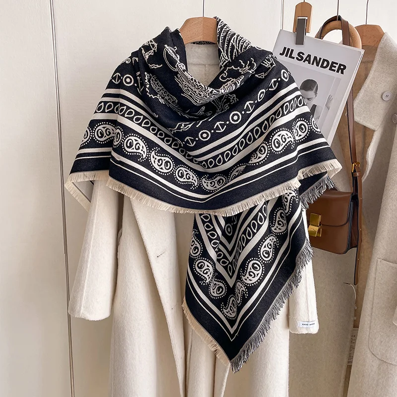 2024 NEW Fashion Cashmere Women Jacquard Scarf Winter Warm Shawl and Wrap Bandana Pashmina Female Foulard Square Thick Blanket