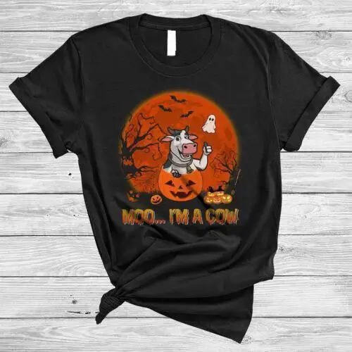 Moo I m A Cow Funny Scary Halloween Cow Farmer Carved Pumpkin Lover Shirt