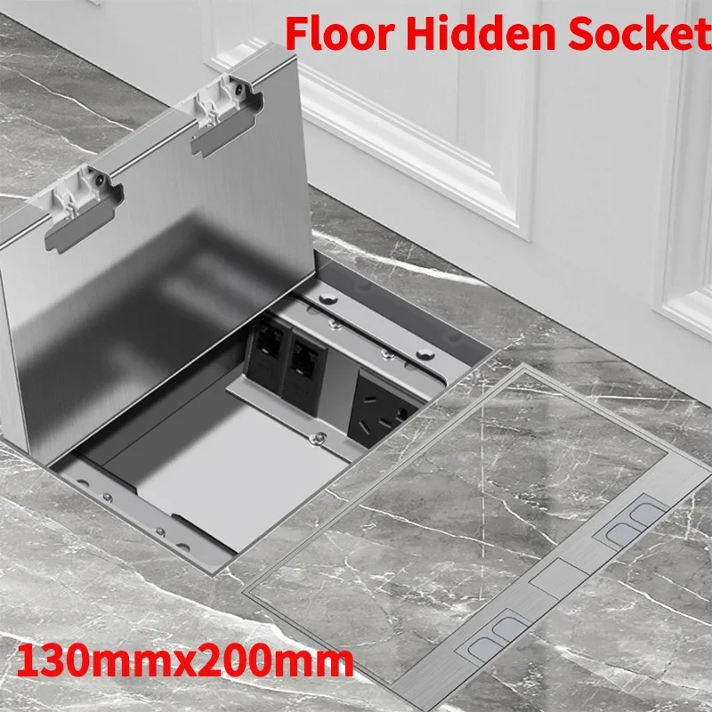 

304 Stainless Steel European Inlaid Marble Floor Hidden Socket:Built-in EU FR UN US USB TV Socket Outlets - 130MM X 200MM