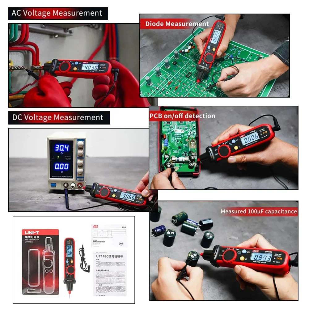 UNI-T UT118C Pen-Type Meter True RMS AC/DC 600V Mini Digital Multimeter Electrical Tool Resistance Capacitance Frequency Diode