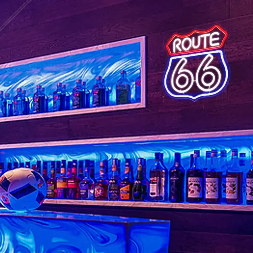 Route 66 Neon Sign Historic US High Way LED Sign for Bedroom Wall Decor Blue Neon Light Game Room Wall Sign Party Club Neon