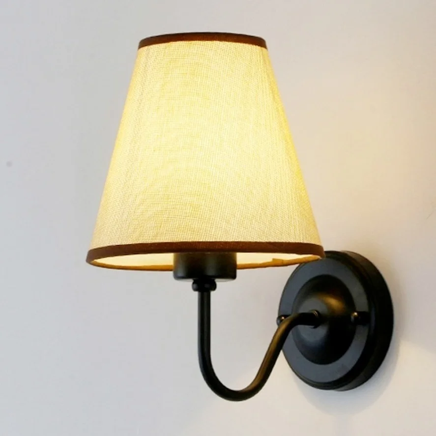 PwwQmm E27 new Retro wall lamp four colors lampshade fabric bedside lamp for bedroom living room decoration lamp view 3