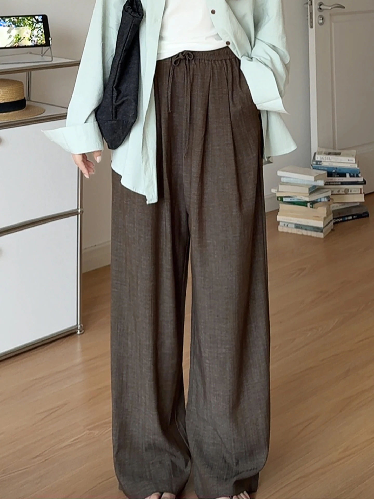 

Casual High Waist Wide Leg Pants Elastic Waist plus Size Women's Pear ape Loose Slimming Spring Leisure Trousers