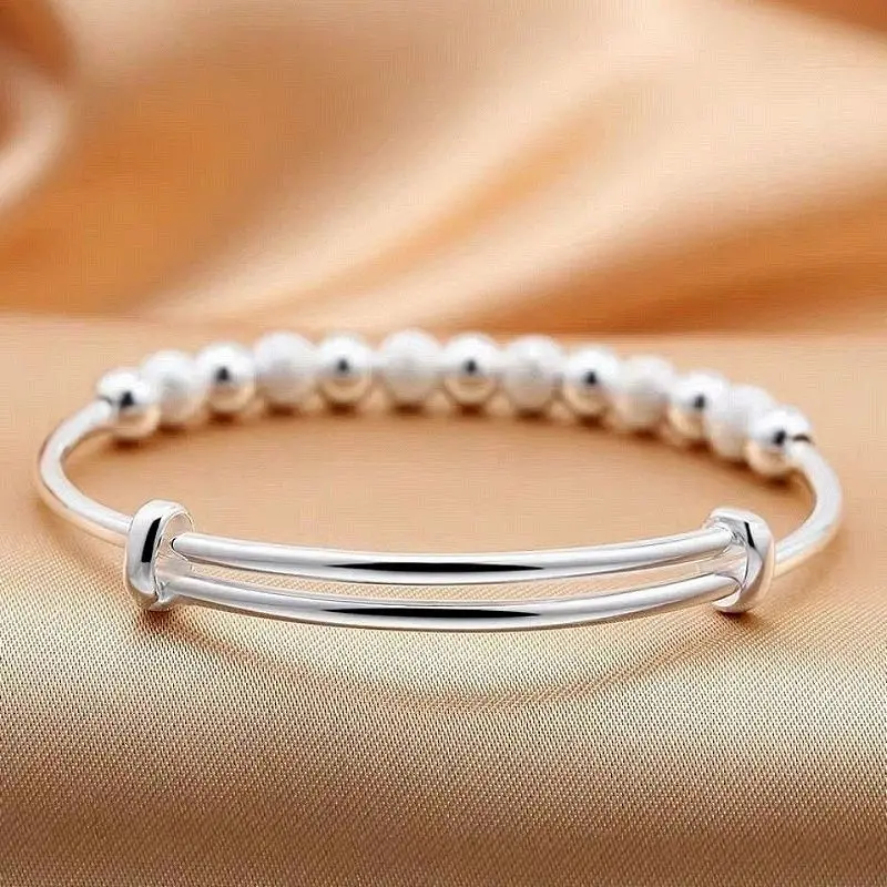 Abalorio redondo de la suerte de Plata de Ley 925, accesorios de joyería noble para hombres y mujeres jóvenes, pulsera ajustable