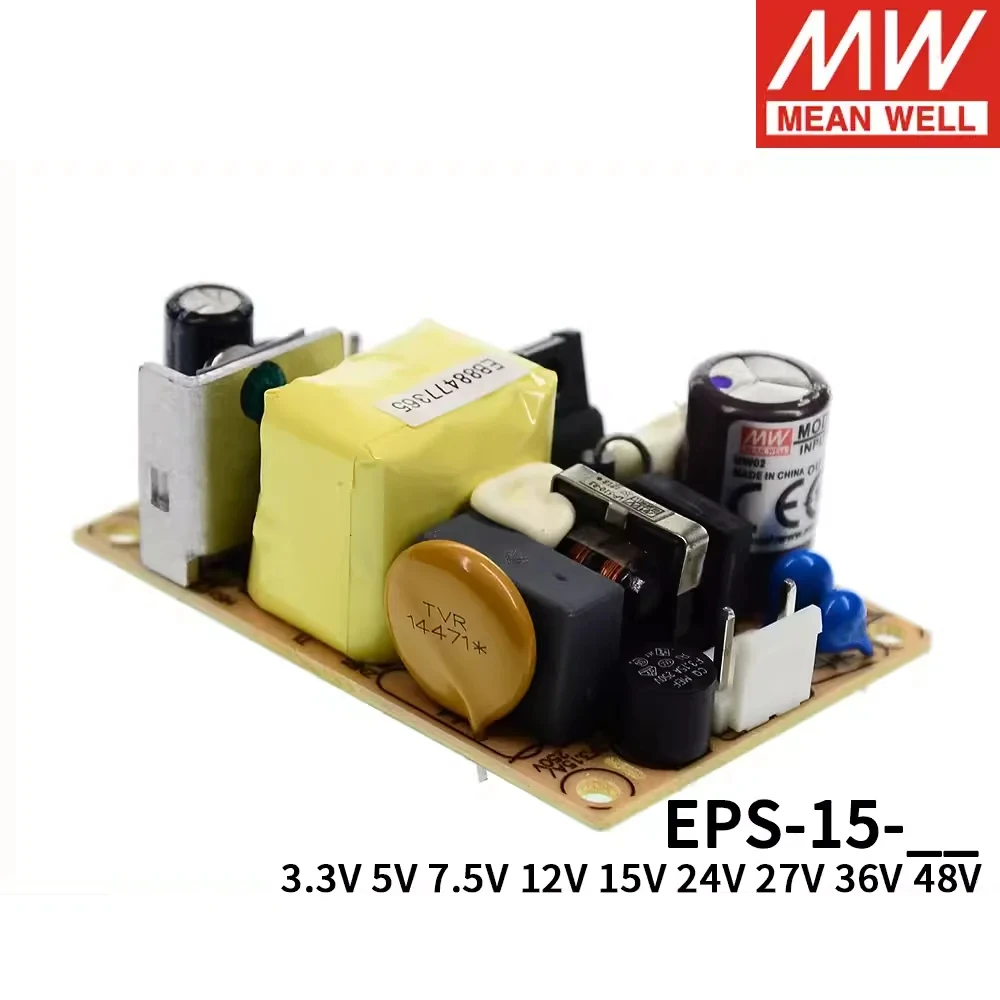 

Mean Well EPS-15 Single Output PSU Open Frame AC-DC Switching Power Supply 15W 3.3V 5V 7.5V 12V 15V 24V 27V 36V 48V meanwell