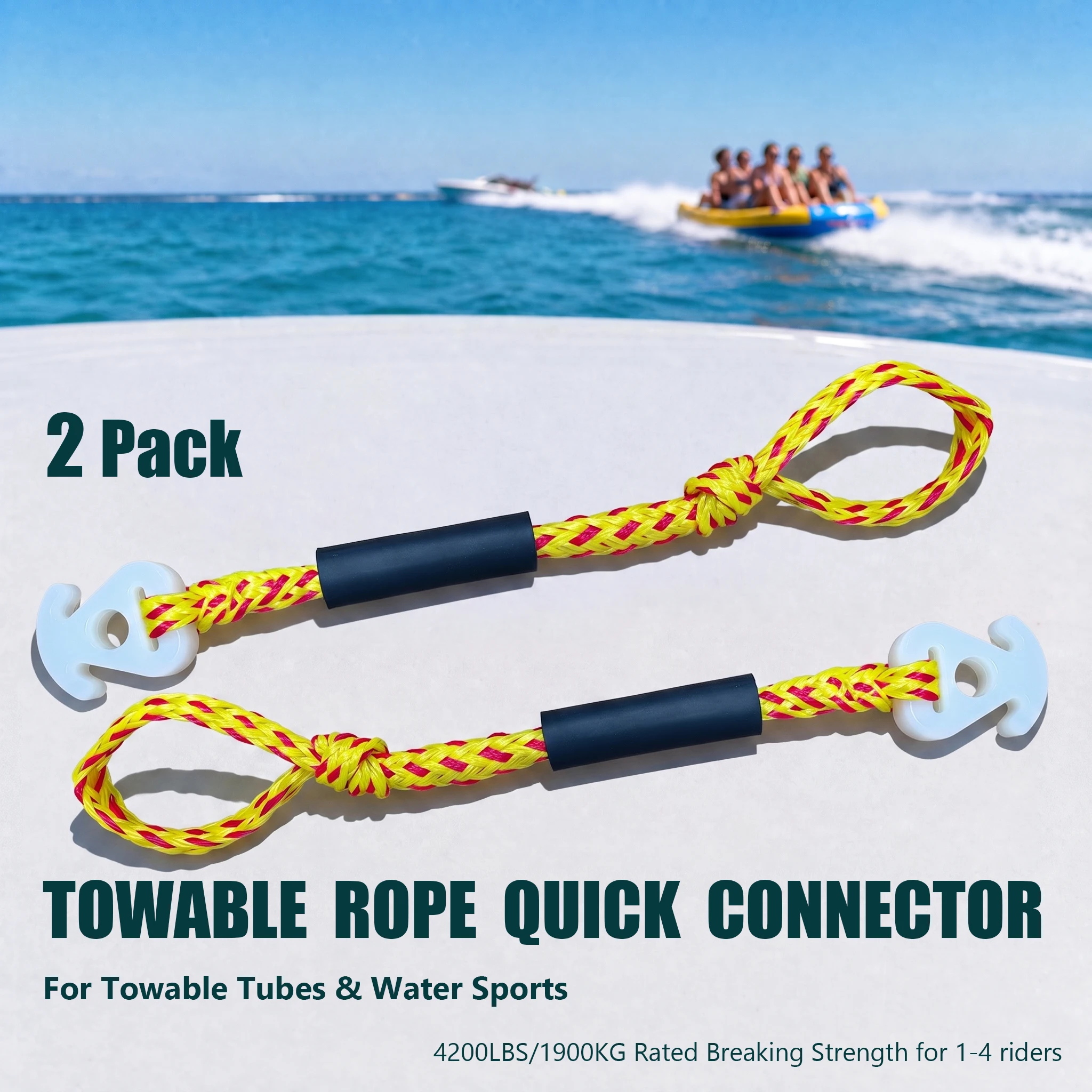 2 Pack Upgraded Boat Tube Towable Rope Quick Connector, Water Towable Tubes Rope Connector  for 1-4 Riders,A MUST HAVE FOR TUBE