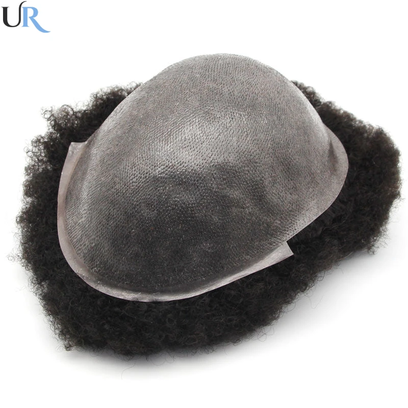 Afro Curly Toupee Para Homens, Unidade Durável De Cabelo Completo Da Pele, Perucas De Prótese De Cabelo Masculino, Cabelo Humano, 4mm