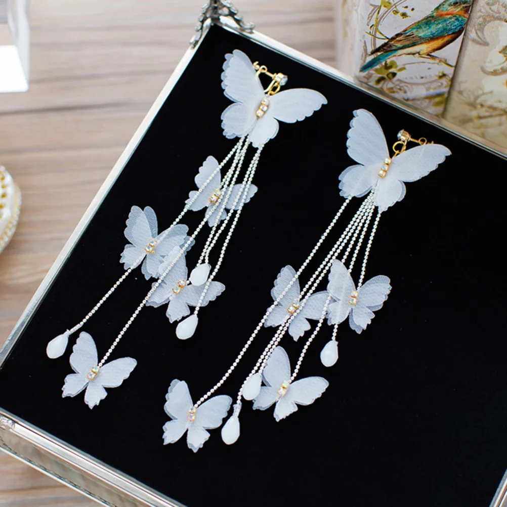 

Pair Decorative Butterfly Mesh Ear Clips Non Piercing Earrings for Women Long Stylish Ear Jewelry Gift Delicate Eardrop