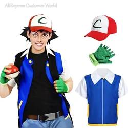 Ash Ketchum Clothes Anime Men Blue Jacket Po Ke Mon Cosplay Boys Girls Po Kemon Cosplay for Party Trainer Cap Gloves Set Costume