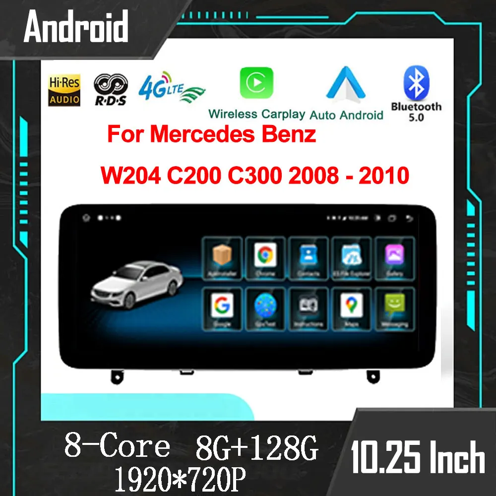 12,3 ''para Mercedes Benz W204 C200 C300 NTG 4,0 2008 - 2010 Android OS 4G WIFI IPS pantalla estéreo para coche navegación GPS Radio automática