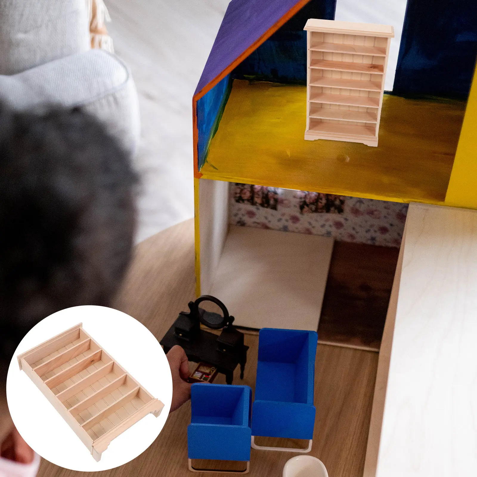 

Miniature Bookshelf Wooden High Simulation Mini House Furniture Decorative Shelf for Kids Room Home Ornament Shelf Display