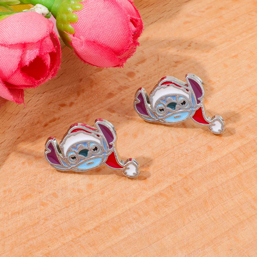 

1pair Fashion Cartoon Stitch Earrings Disney Anime Figure Metal Enamel Cute Stitch Earrings for Fans Gift
