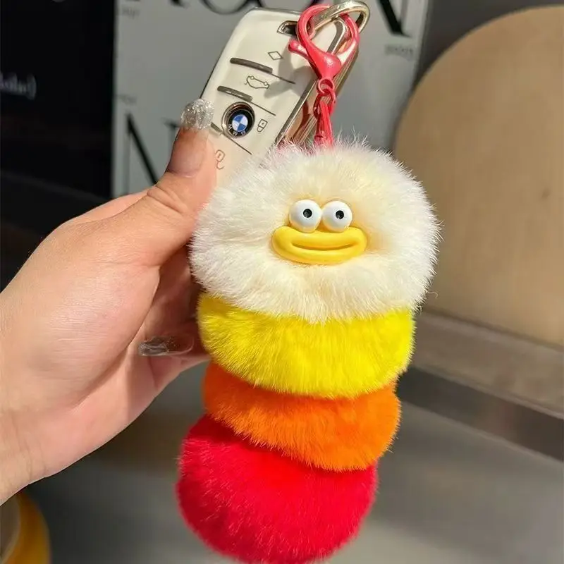 Miniso Brzydki, uroczy breloczek do kluczyków w kształcie gąsienicy z imitacji futra królika rex, pluszowa zawieszka do torby, prezent dla dziewczynek