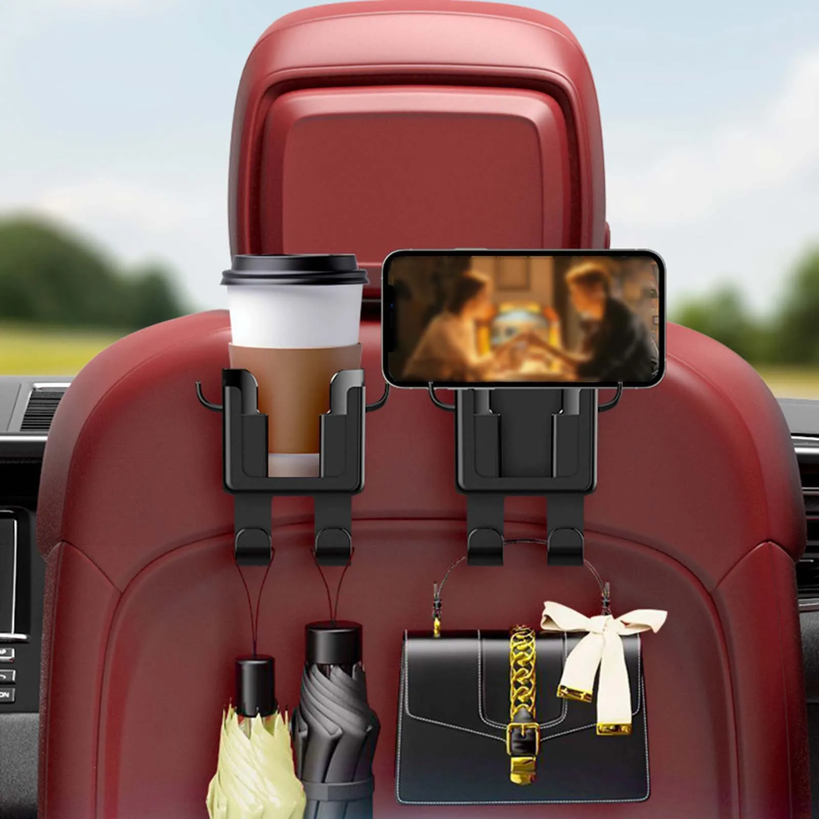 3 in 1 Vehicle Backseat Drink Cup Holder Automobile Interior Hook Back Seat Hanger Suitable for Traveling Organizer