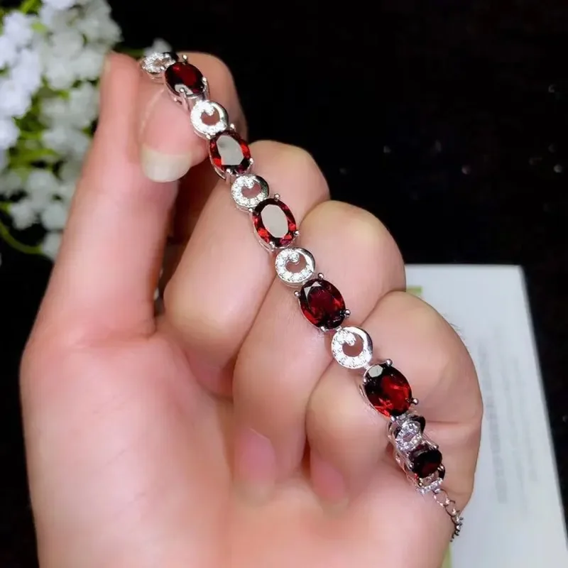 CoLife Jewelry Wine Red Garnet Silver Bracelet for Office Woman Natural VVS Grade Garnet Bracelet 925 Silver Garnet Jewelry