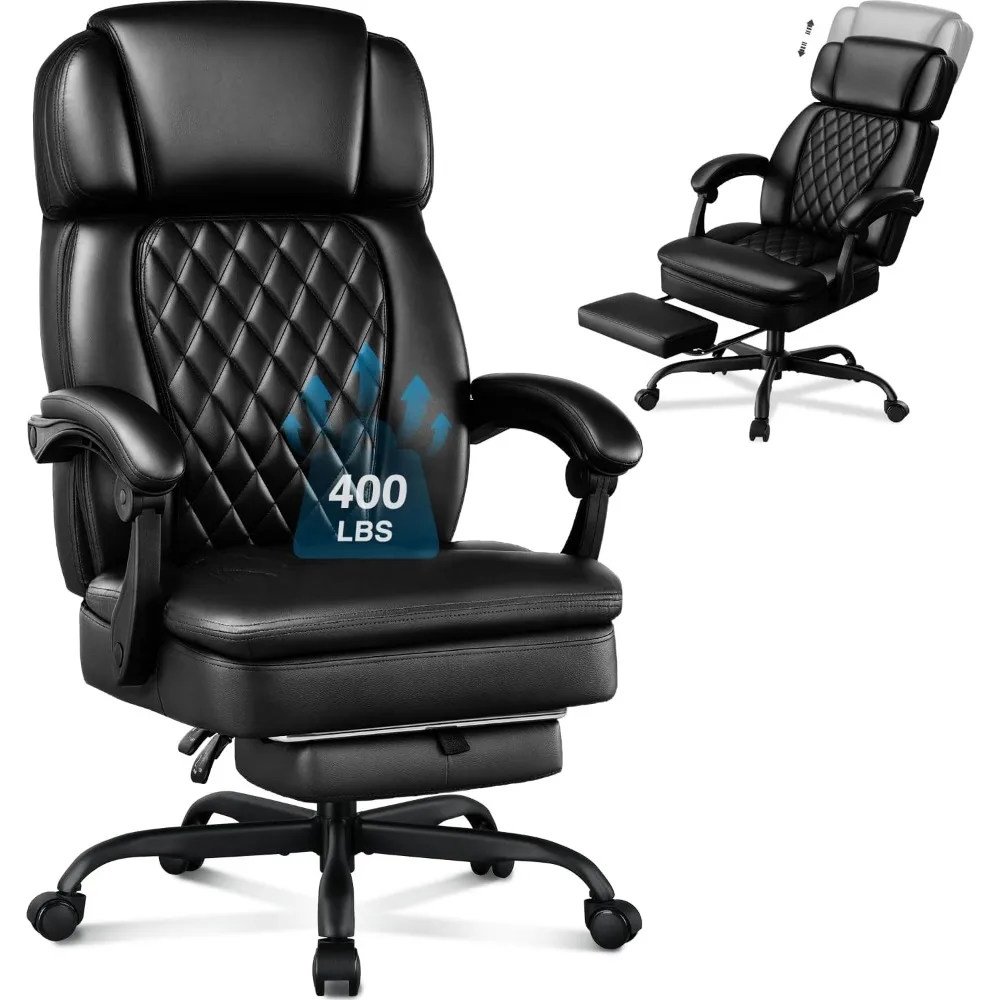 

400lbs Executive Office Chair with Foot Rest for Heavy People, Ergonomic Big and Tall Desk Chair with Adjustable Headrest, High