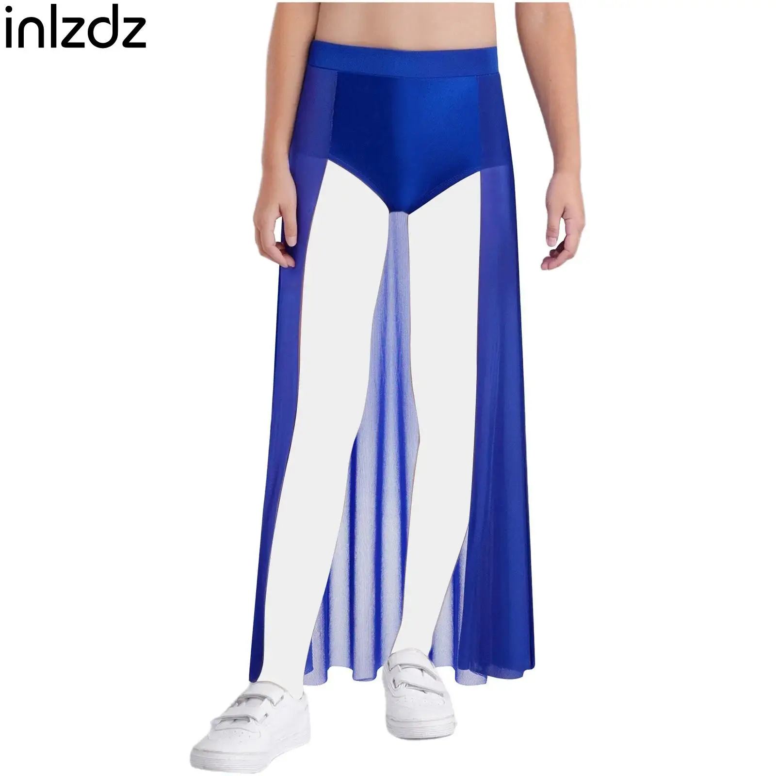 

Kids Open Front Ballet Lyrical Modern Dance Skirt Girls Gymnastics Training Costume Built-in Briefs Ankle Length Skirt Dancewear
