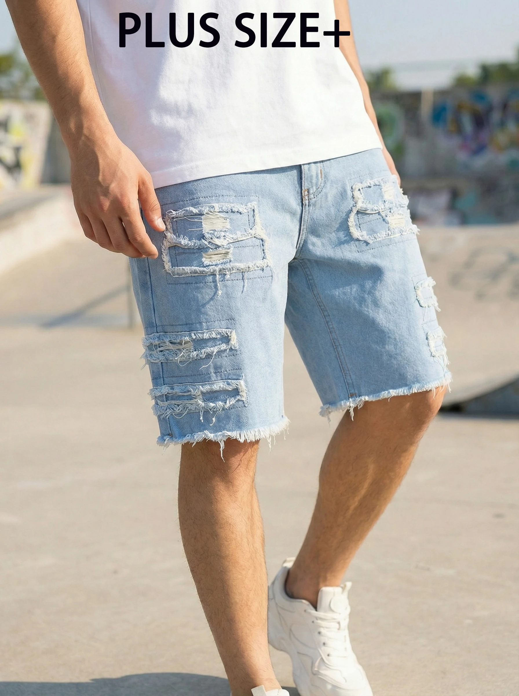 

Plus Size Denim Shorts Men's Jeans 2Xl-6Xl Summer Casual Pants Business Straight Trousers Stretch Fashion Jorts Knee-Length