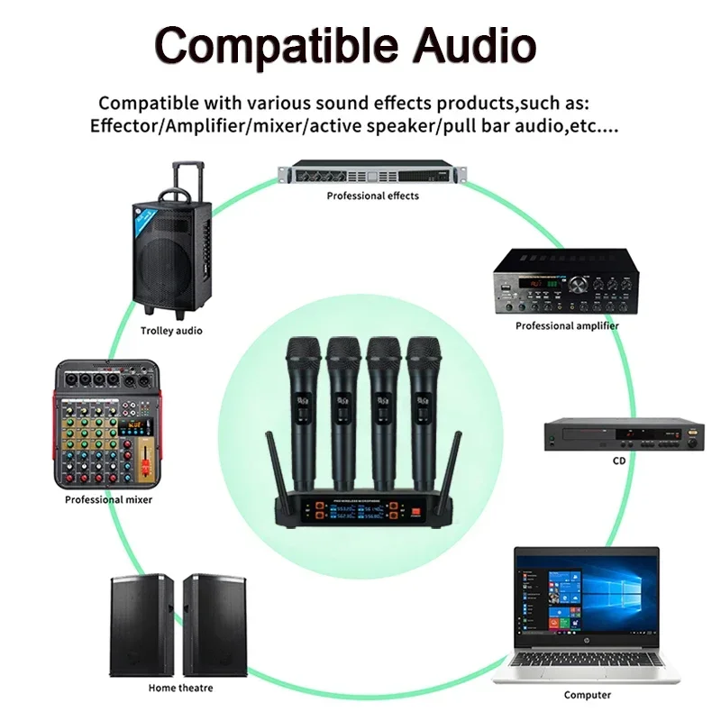 Sistema microfono Wireless VHF professionale microfono Karaoke portatile a 4 canali per altoparlante TV PA evento chiesa festa in casa