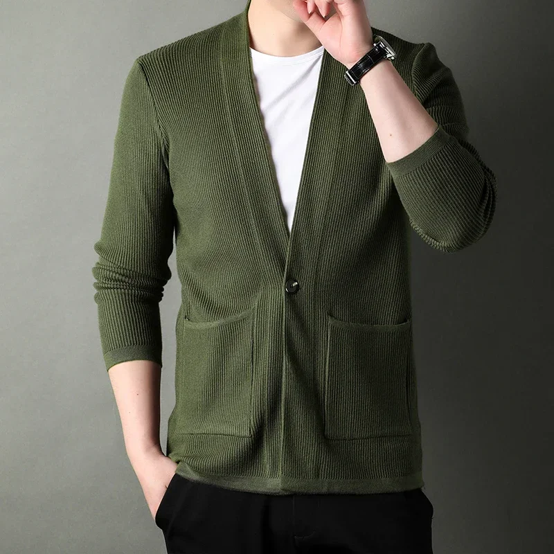 New Men's Autumn and Winter High Quality Knitted Cardigan  Buttonless  Casual Comfortable and Versatile  Suits Man Clothes