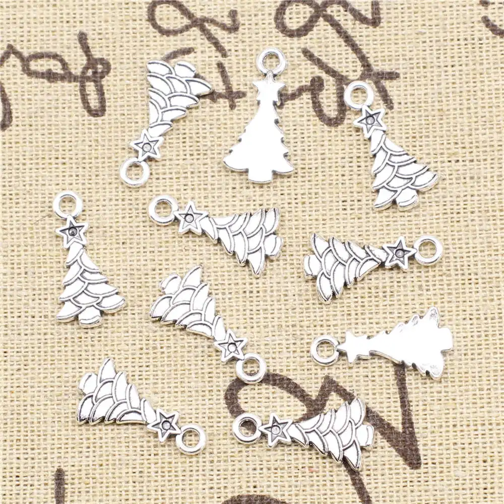 Jewlery Trendy Girls Craft Charms Christmas Tree Antique Silver Color Vintage Pendant 11x20mm 10pcs