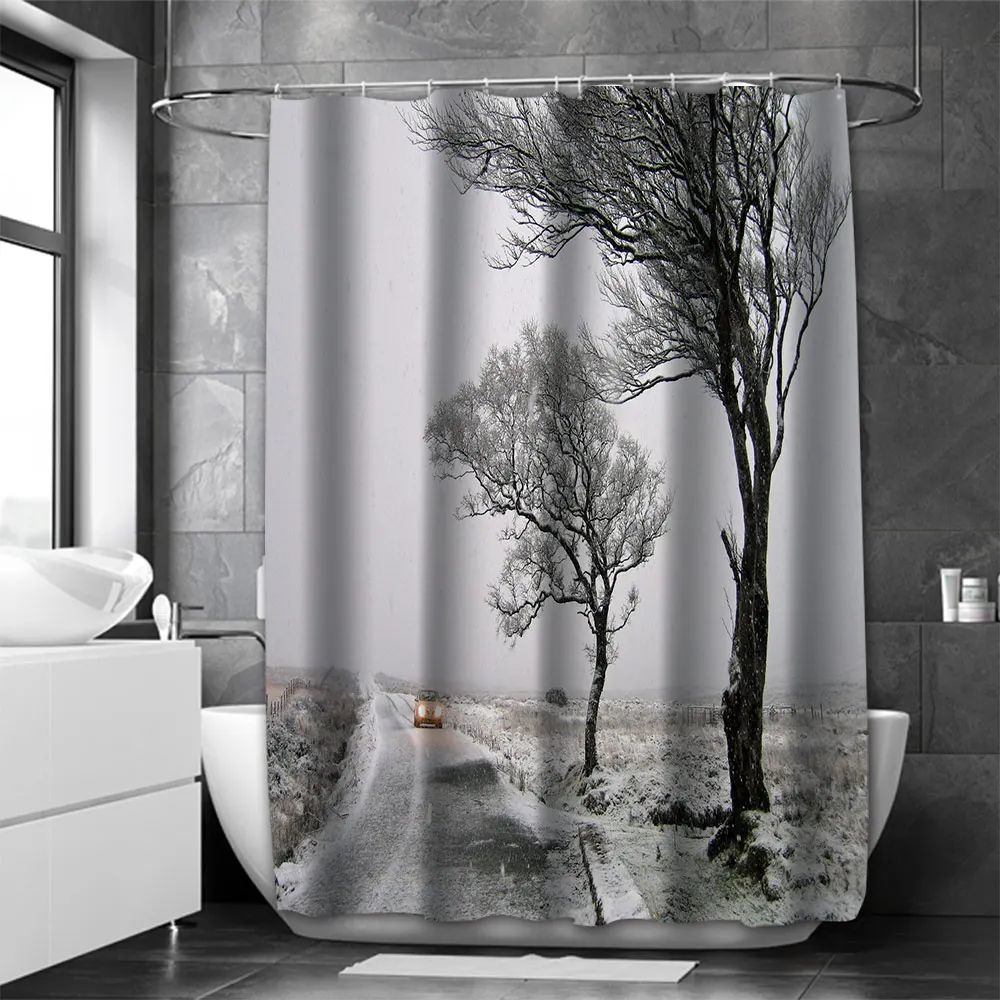 

Snowscape Bathroom Landscape Shower Curtain Waterproof With 12 Hooks Home Deco Free Ship