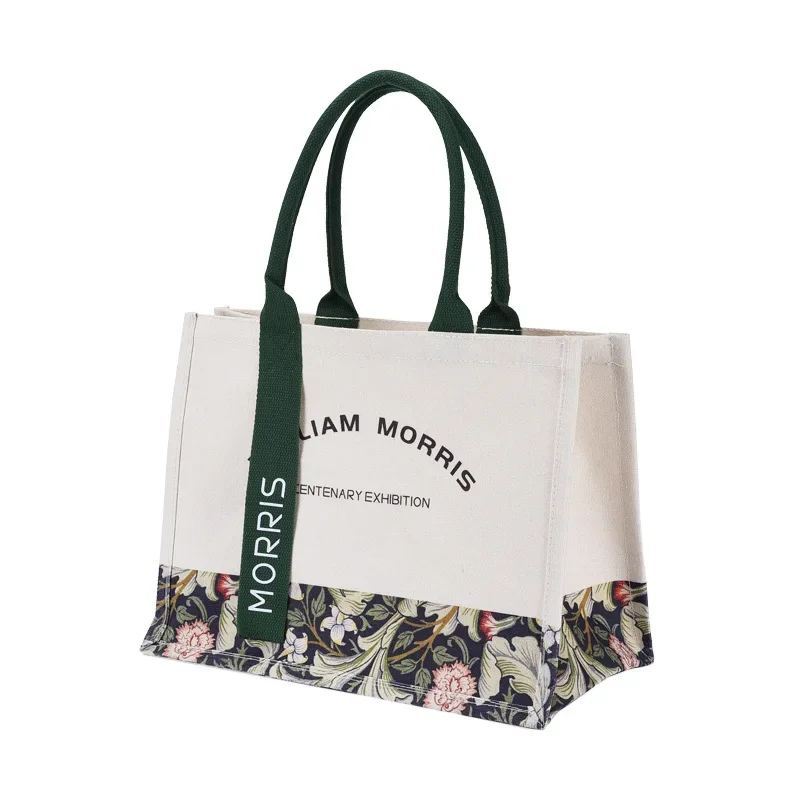 Nieuwe Morris Patroon Canvas Tassen Voor Vrouwen 2024 Mode Afdrukken Handtas Grote Capaciteit Bloem Bauhinia Print Boodschappentas