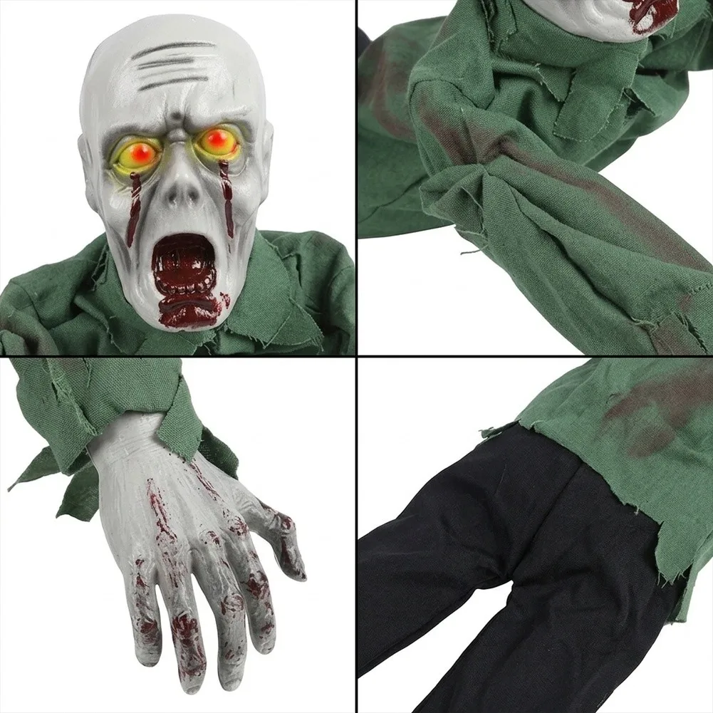 Scary Crawling Zombie Decoration with Motorized Arm Swing Body Shake and Glow Eyes for Cemetery or or Pathway Scary