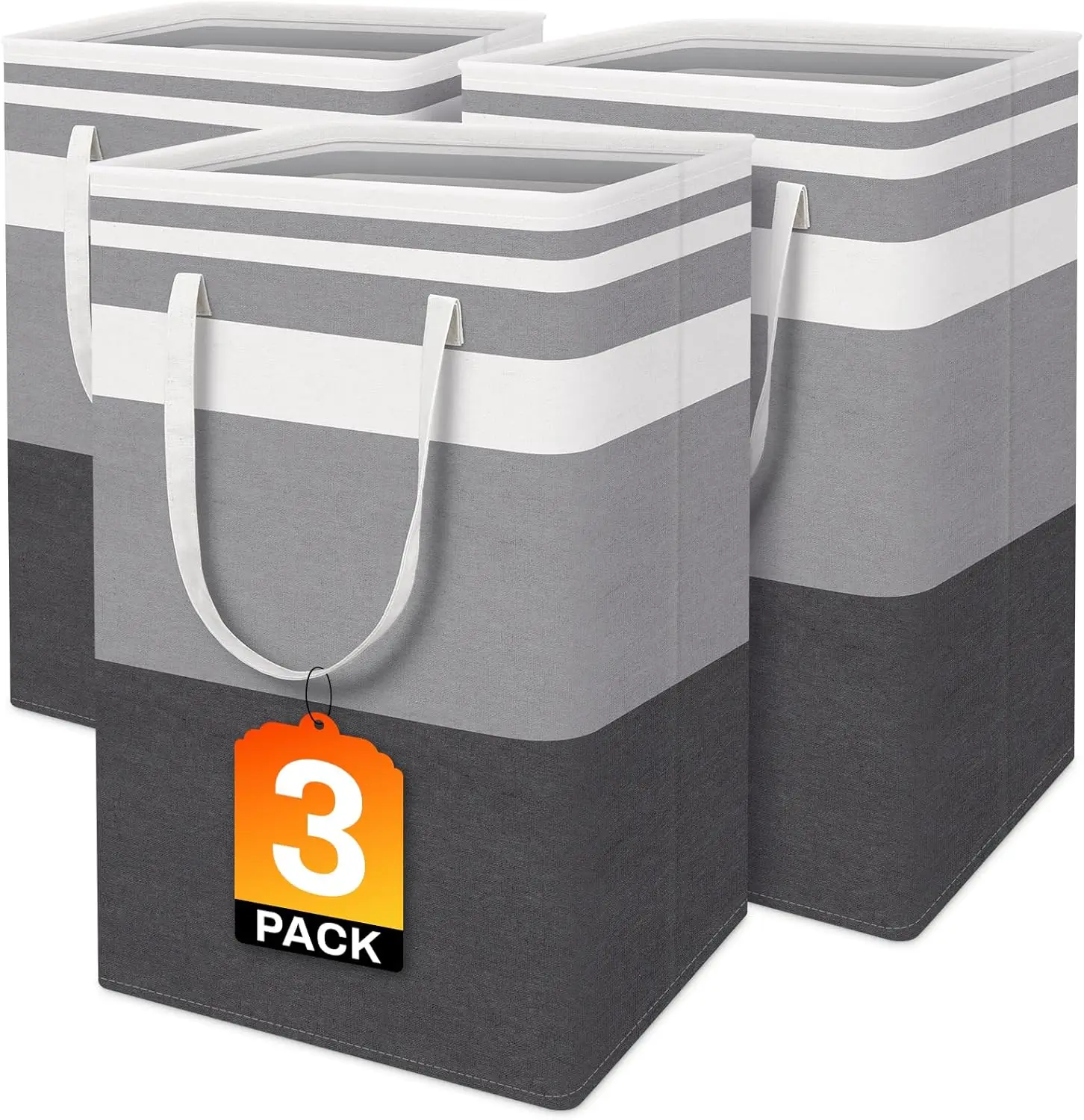 3-Pack Collapsible Laundry Basket, Waterproof & Freestanding Hamper with Handles for Home and Dorm, Gradient Grey, 75L