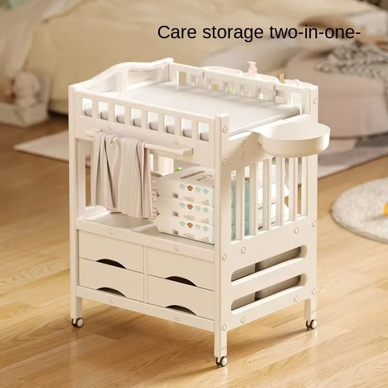 

2026 Plastic Baby Diaper Table & Nursing Table Movable Bath Crib With Anti-Pinch Design Roller Simple Style