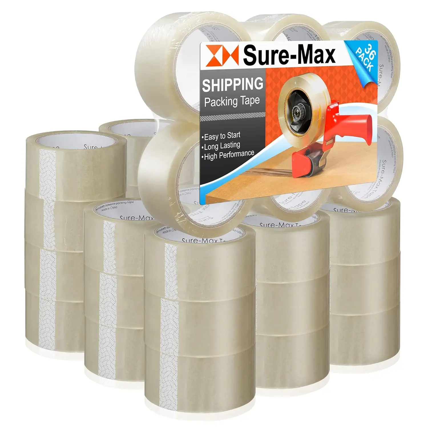 

Premium Carton Packing Tape 2.0 mil 165 Feet (55 Yards) - Clear - 1 Case (36 Rolls Total)