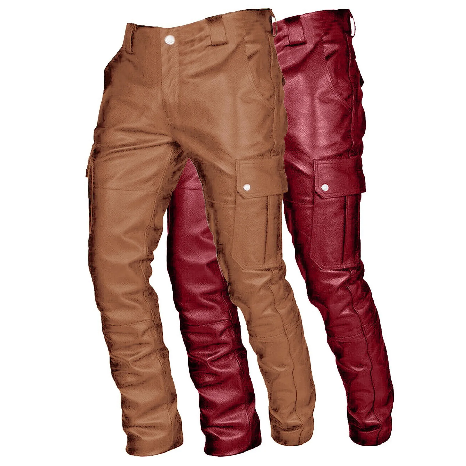 

Leather Punk Pants Men Autumn Winter Retro Goth Slim Casual Long Pants Faux Fashion Casual Solid Color Trousers Pencil Pants