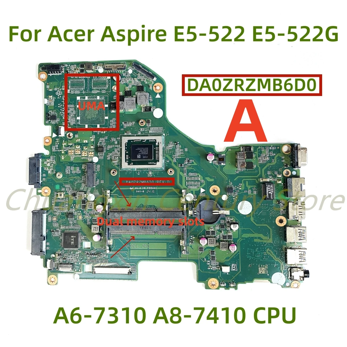 DA0ZRZMB6D0 Motherboard geeignet für Acer Aspire E5-522 E5-522G Laptop mit A6-7310 A8-7410 A10-8700P CPU 100 % getestet und voll funktionsfähig