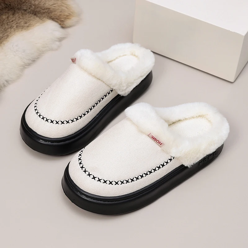 Winter Fuzzy Mule Women's Slippers Home Plush Thick Platform Sole Woman Shoes Couple New Indoor Cozy Slides Unisex Soft Non-Slip