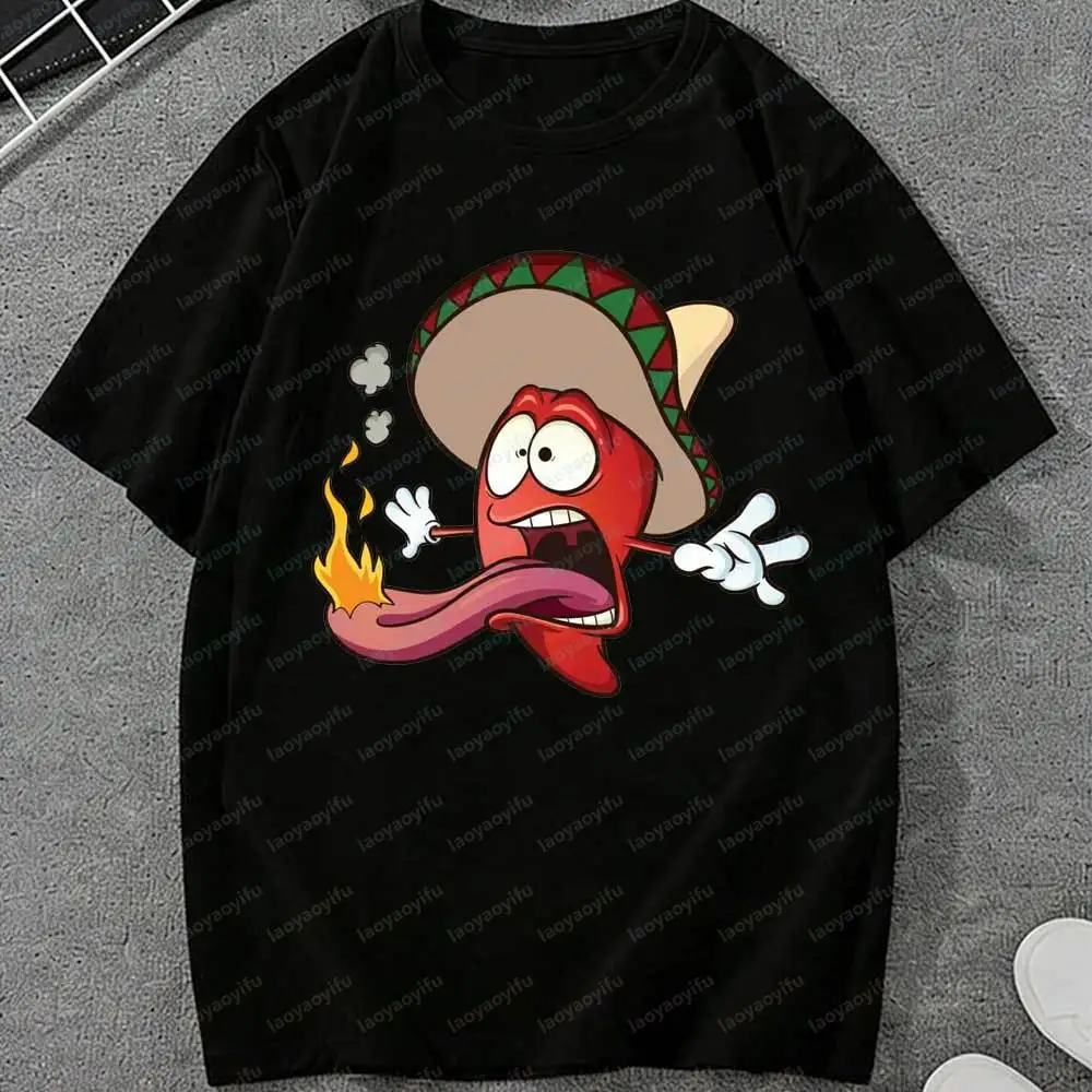 Cinco De Mayo Funny Chili Pepper T-Shirt - Mexican Sombrero Hot Pepper Graphic Tee for Fiesta Party Unisex Casual Cotton Tops