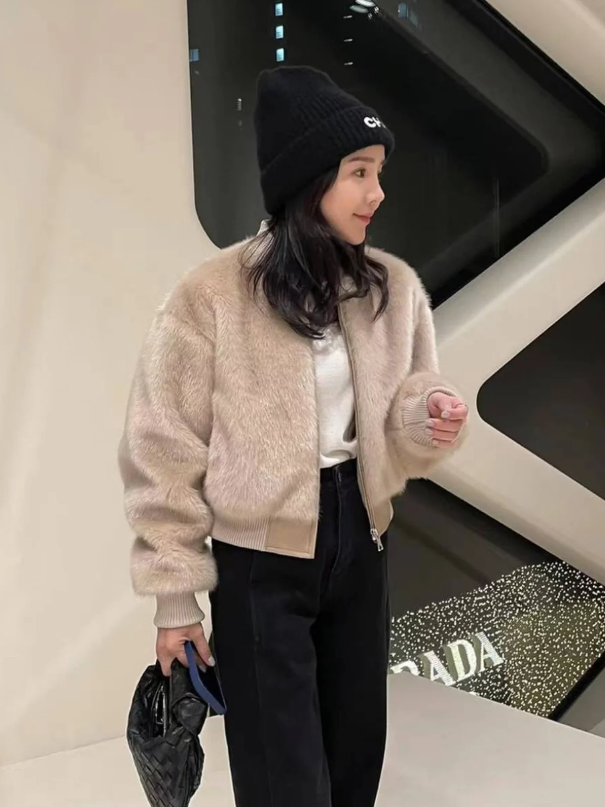 

Утепленная женская куртка из искусственного меха норки с воротником-стойкой, свободного кроя, теплая, мягкая, повседневная, для поездок на работу, из смесового хлопка