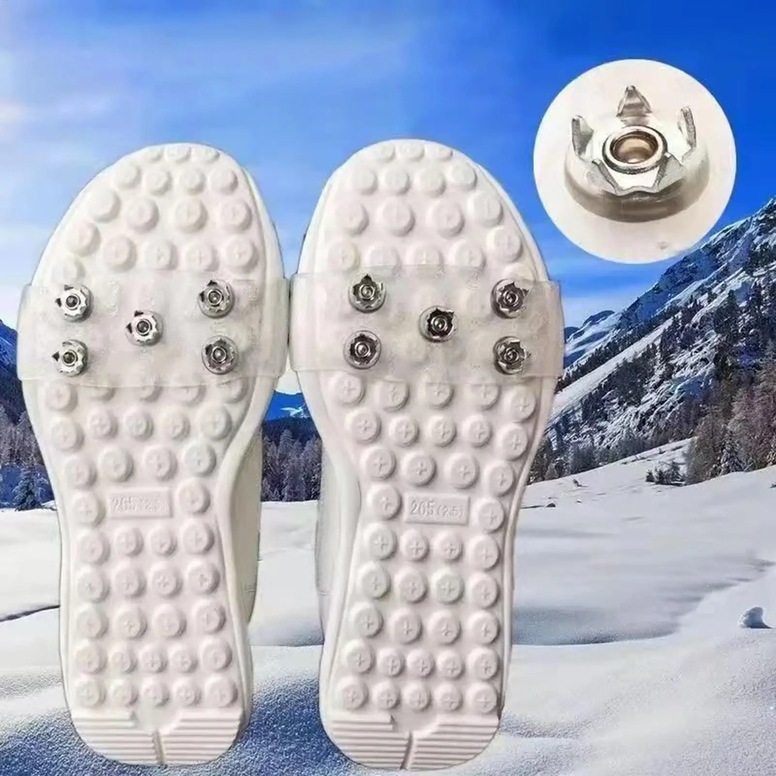 5 Stollen Schnee-Eisklaue, rutschfest, Schnee-Eis-Kletterschuhe, Spikes, Griffe, Stollen über transparenten, rutschfesten Schuhüberzügen, Steigeisen