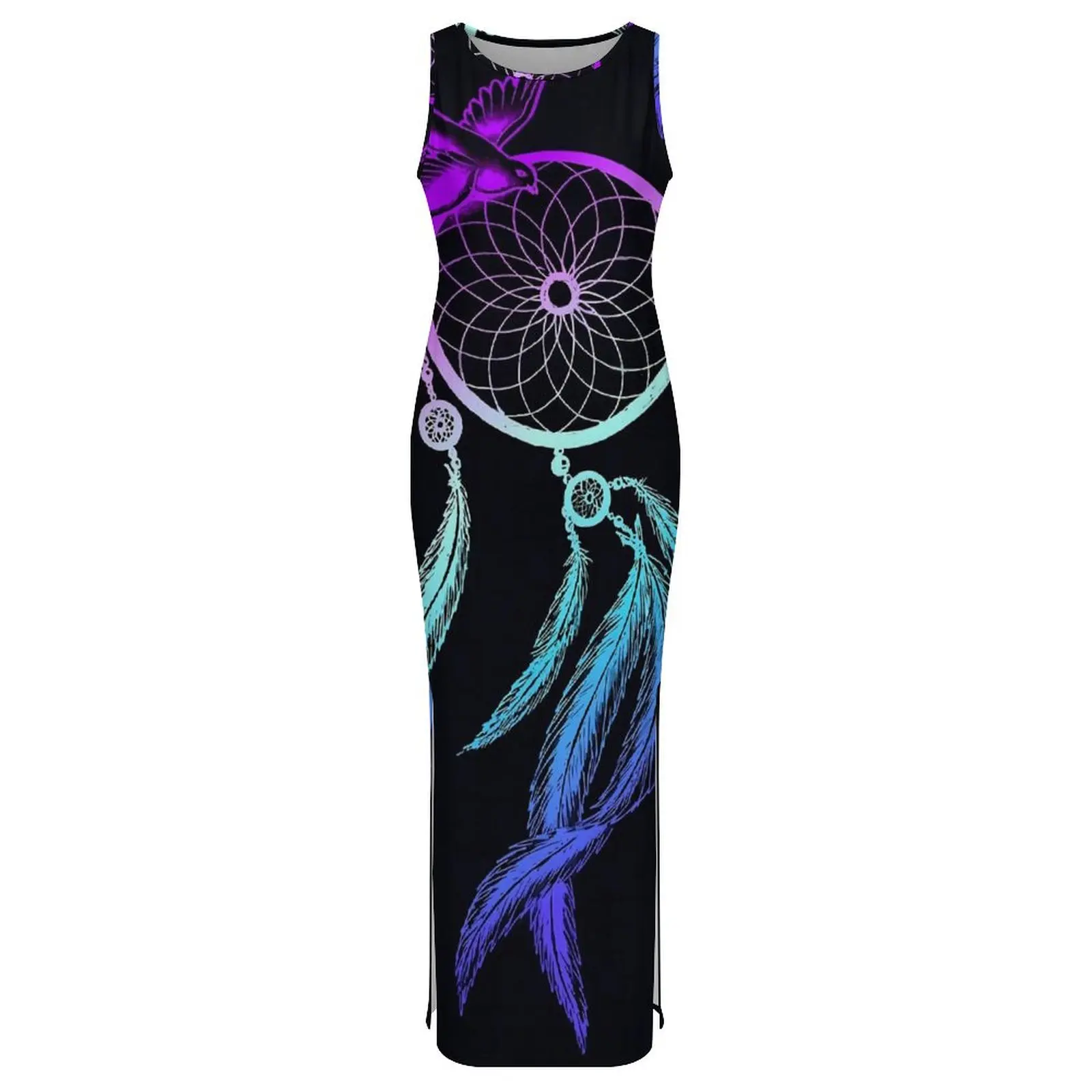 Sukienka damska Łapacz Snów Kolorowy Nadruk Modna Sukienka Bodycon Letnia Bez Rękawów Elegancka Sukienka Maxi Graficzna Oversize Vestido