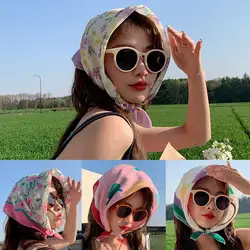 2024 New Small Suapre Silk Scarf Flower Neck Scarves Cotton 58x58cm Headband Shawl Hair Band Hijab Women Neckerchief Soft L K8O9
