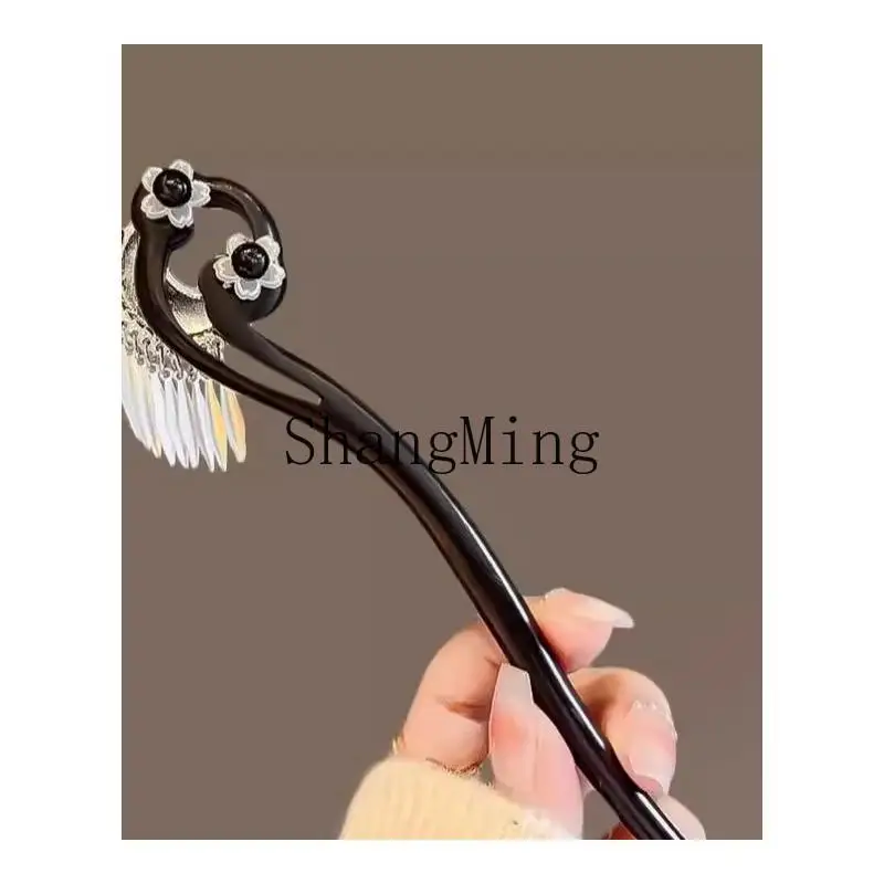 ZYH الأبنوس دبوس الشعر الإناث الراقية الشعور العتيقة مهدب دبوس الشعر الصينية الجديدة أوائل الربيع القرص غطاء الرأس الشعر