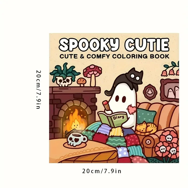 1pc Spooky Cute Coloring Book for Adults - Whimsical Ghost and Cat Themed Drawing Sketch Pad with Fun and Quirky Illustrations