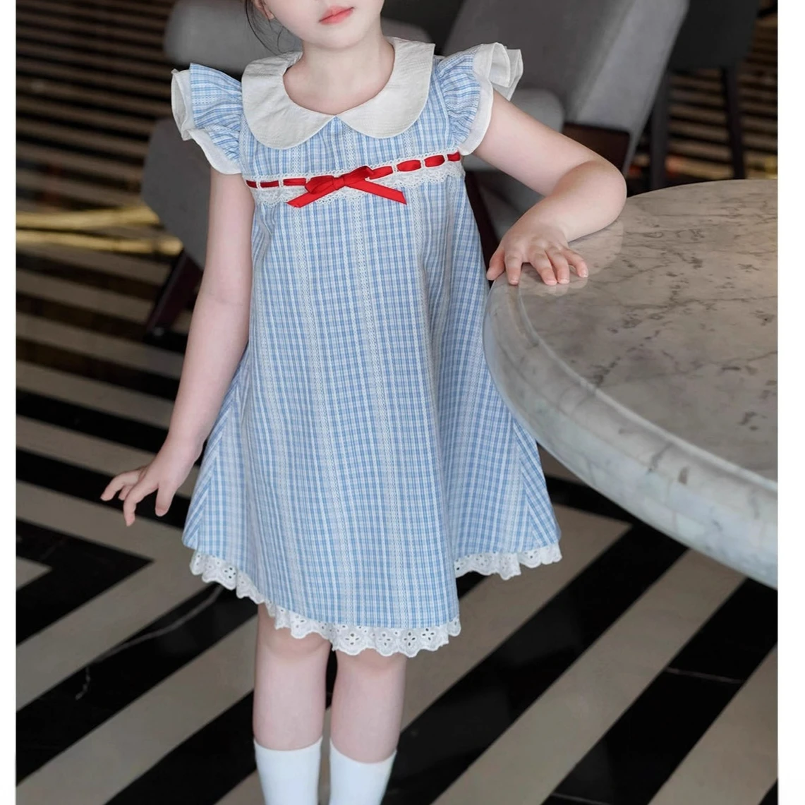 Girls' Summer New Sweet Vacation Style Cute Little Flying Sleeve Dress Princess Dress for Girls